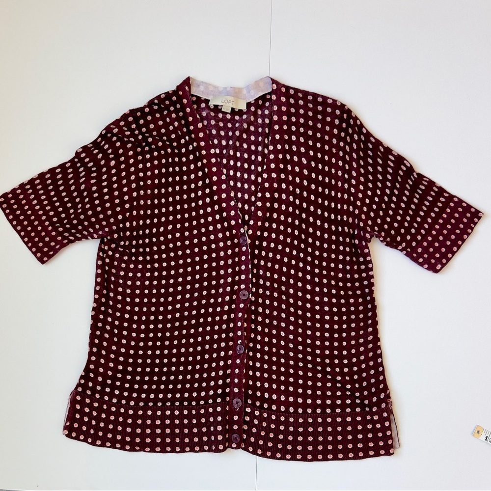 LOFT Maroon Dot Button-Front Top